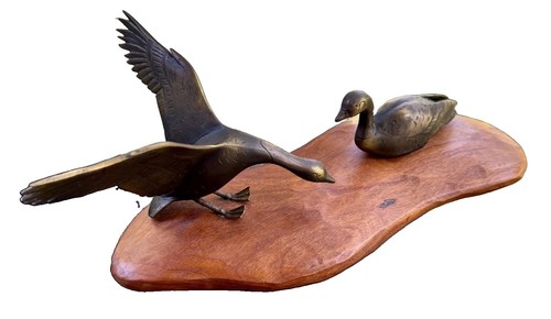 Vintage bronze duck sculpture - vintage,